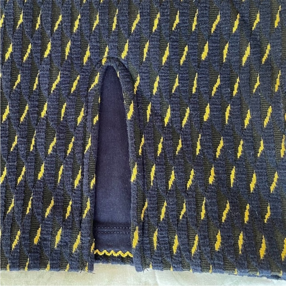 Anthropologie Maeve Hannon Navy Yellow Textured Slit Pencil Skirt size 0 - Picture 4 of 11